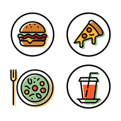 Fast Food Drink Meal Restaurant Menu Flat Vector Illustration Icons Set
