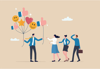 Encouragement or support employee to success, cheering, praise to raise motivation, winning pride inspiration, boost employee ambition concept, businessman giving thumb up to encourage employees.