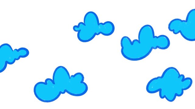 Moving blue cloud hand drawn doodle chalk textured animation looping 4K video. 