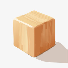 Isolated stylized illustration of a wooden cube object with cast shadow vector