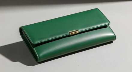 Elegant Green Leather Clutch Wallet with Gold Clasp.