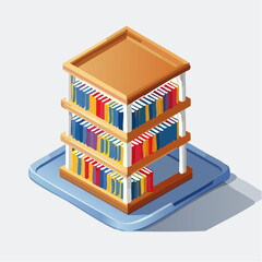 Isometric bookshelf illustration stacked books and modern design