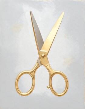 Gold scissors against a light gray background