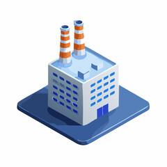 Isometric factory illustration with smoke stacks and blue base isolated