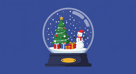 Christmas Snow Globe with Decorated Tree and Snowman on Black Base