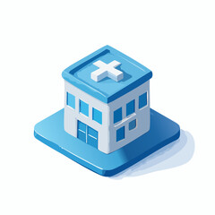 Isometric hospital building with cross symbol healthcare and medical concept