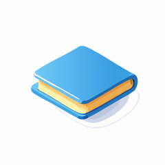Isometric illustration of a closed blue book with yellow pages against white background