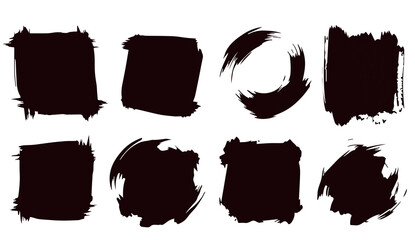 Collection of dark brown abstract brush stroke shapes and textures for graphic design elements