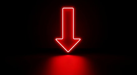 A bright red neon arrow pointing downwards against a black background.