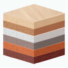 Isometric layered block illustration showcasing material textures and color variations