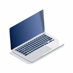 Isometric laptop illustration blue screen and keyboard design