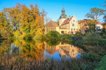 Obraz premium Lielstraupe medieval castle on a autumn evening