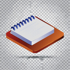 Isometric notepad illustration on a wooden base isolated on transparent background