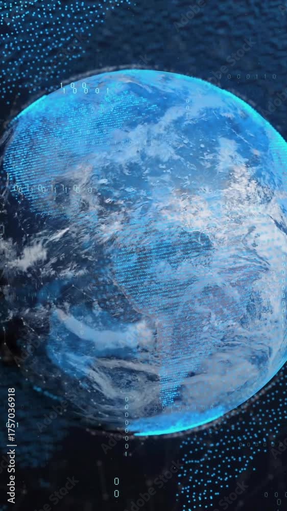 Wall mural animation of globes over data processing on black background