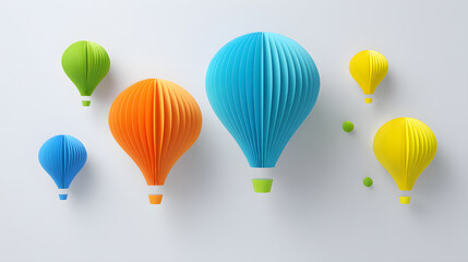 Naklejka premium Colorful Paper Hot Air Balloons on White Background