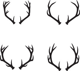 Collection of four distinct black silhouette deer antler designs on a white background