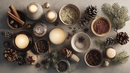 Aromatic spices and comforting candlelight evoking warmth and relaxation crafting a serene festive mood with soft