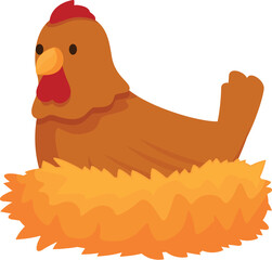 Brown hen resting comfortably in a nest of golden hay, embodying the essence of farm life and egg production