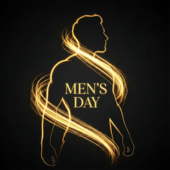 Elegant Mens Day celebration with golden light trails and male silhouette