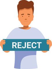 Man expressing disapproval holding a sign with the word reject written on it