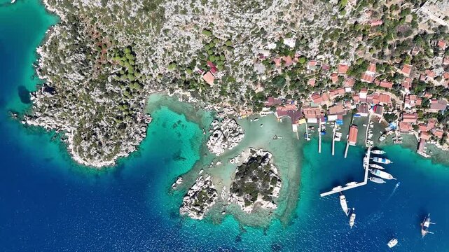 Aerial View of Kalekoy Village in Antalya, Turkey