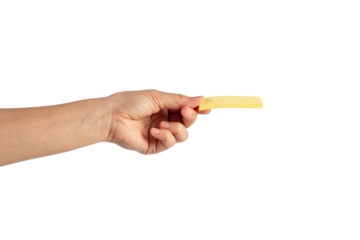 Paper stickers in hand. Hand holding a green sticker. Notes for the message on transparent background.