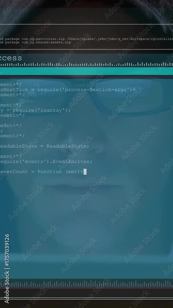 Wall mural working on animation, hacker in hooded jacket coding on computer screen