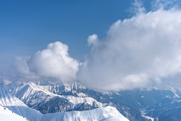 Winter landscape of the Caucasus Mountains in Gudauri, Georgia.
