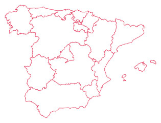 Red Outline Spain Map with District Borders Europe Country