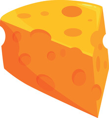 Delicious looking triangular piece of swiss cheese, featuring characteristic holes, indicating its unique flavor and texture