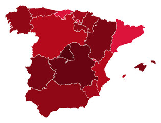 Spain Maps with Red Monochrome Color for District Borders Europe Country
