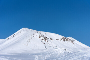 Winter landscape of the Caucasus Mountains in Gudauri, Georgia.