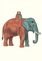 Fototapeta premium Stylized Elephant Illustration With Bell And Two Tone