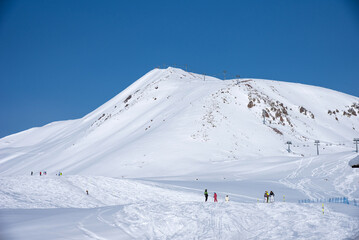Winter landscape of the Caucasus Mountains in Gudauri, Georgia.