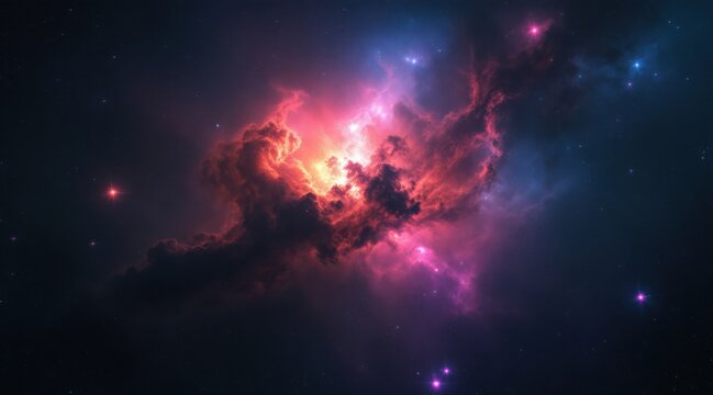 Vibrant nebula with starbursts in deep space