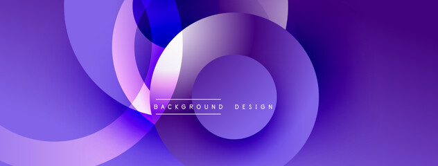 Abstract purple design features overlapping circles, gradients. Modern aesthetic suitable for backgrounds, presentations. Minimalist style.