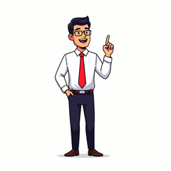 Cheerful Businessman with Idea Vector Illustration A friendly man in a shirt and tie, raising his finger to showcase a new idea or solution