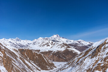 Winter landscape of the Caucasus Mountains in Gudauri, Georgia.