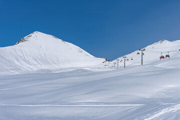 Winter landscape of the Caucasus Mountains in Gudauri, Georgia.