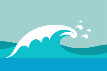 Fototapeta premium Stylized ocean wave crashing with white foam and water droplets