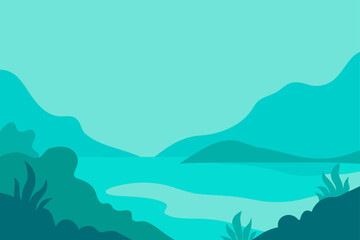 Fototapeta premium Serene teal landscape with water and mountains