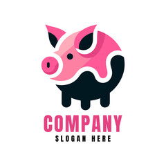 Cute Pig Head Logo Design Modern Flat Style Minimalist Mascot Vector Illustration