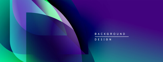 Fototapeta premium Abstract fluid shapes blend, creating vibrant purple, blue, green gradients. Text reads background design in white. Modern, dynamic composition.