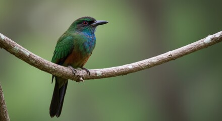 Emerald Bird Perched on a Branch with Vivid Plumage and Sharp Eyes