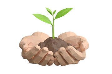 Hands Holding a Small Plant Growing from Soil