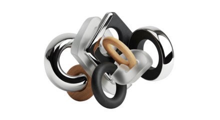 Abstract arrangement of geometric shapes isolated on transparent background, modern art