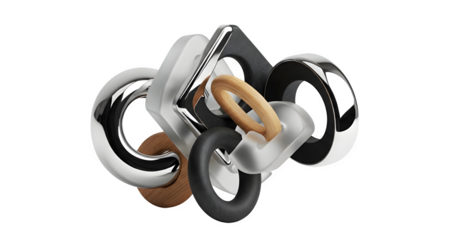 Abstract arrangement of geometric shapes isolated on transparent background, modern art