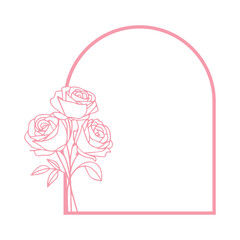 Obraz premium Pink frame with roses illustration for wedding invitation or greeting card design with elegant floral arrangement