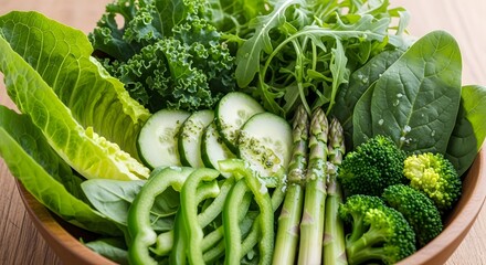 Fresh Green Vegetables Salad Bowl Healthy Eating Concept.