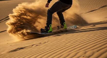Sandboarding adventure on golden dunes, A thrilling desert activity